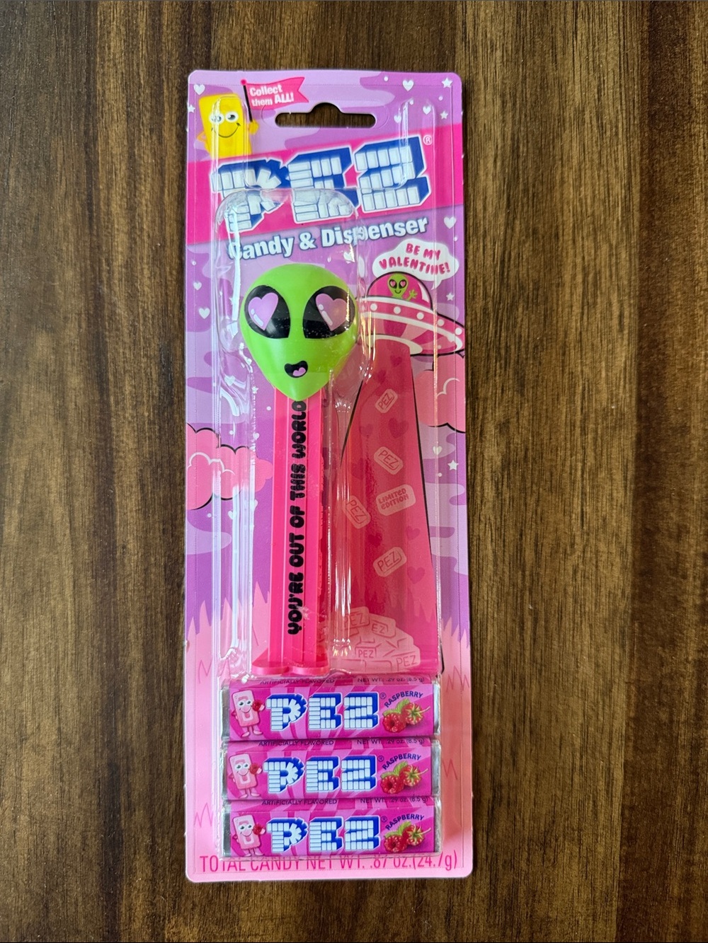 PEZ Limited Edition Alien Valentine Candy Dispenser - Pink & Green
